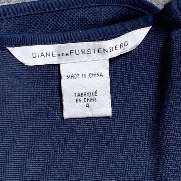 Diane Von Furstenburg Y2K Navy Blue Cap Sleeve Stretch Fit Flare Stretch Dress 4 - Picture 15 of 16